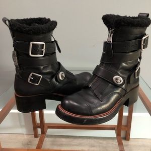 COACH zip moto leather+shearling boots - black interior